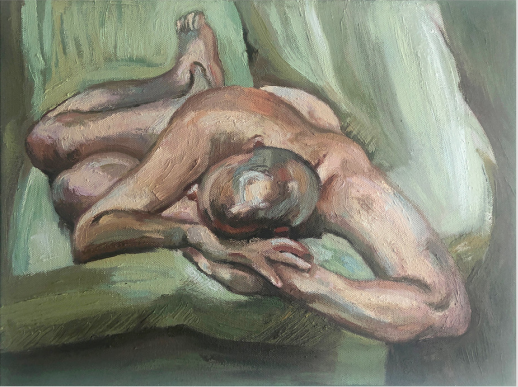 Leigh on a green sofa