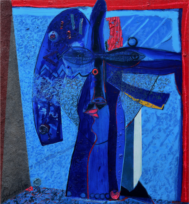 Cabeza con elefante azul