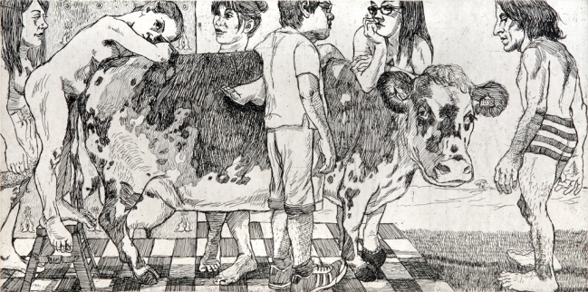 Retratos de un grupo con baca